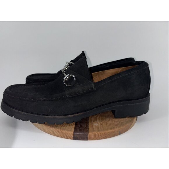 Gucci Men horsebit Loafers slipon US8 1/2D Black suede lug sole solid Gorgeous - Picture 4 of 16